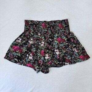 Anthropologie Tropical Print High Smocked Waist Pull On Shorts Size L Bohemian
